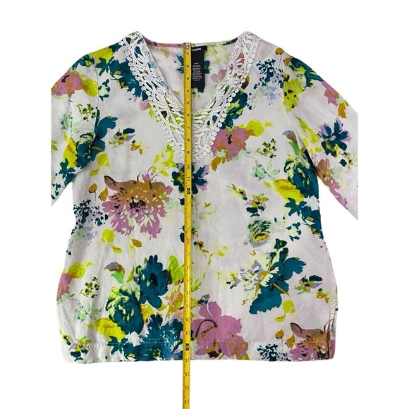 PREMISE Tunic Belize City Floral Print Crochet Detail Top Six Medium Linen Blend - Picture 7 of 9